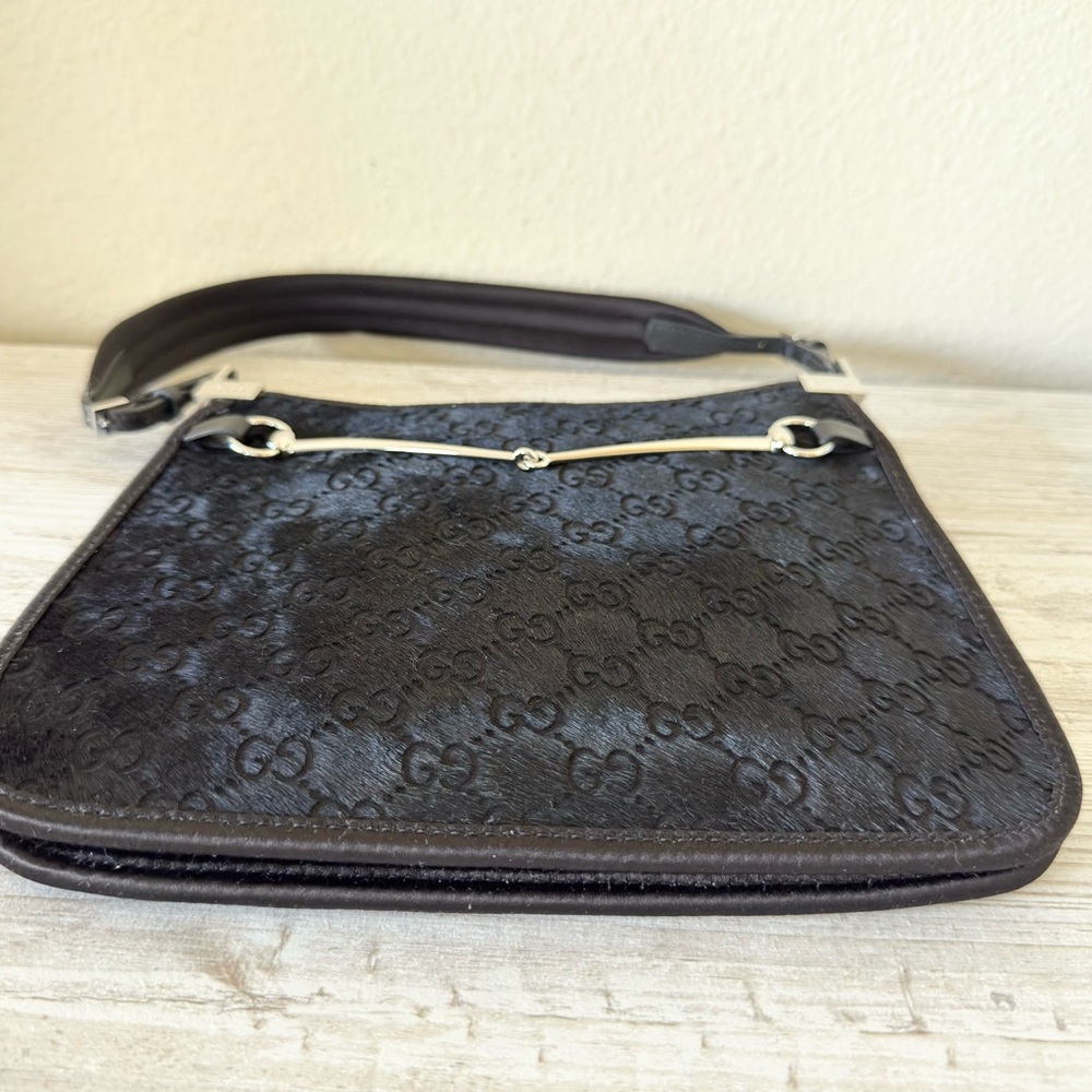 New Gucci GG supreme monogram Horsebit Slim pony hair shoulder bag - Picture 6 of 13